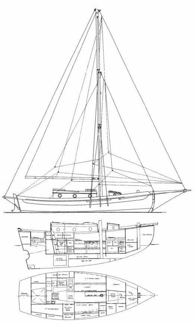 diagram, Bristol 28 Channel Cutter, sailboat for sale