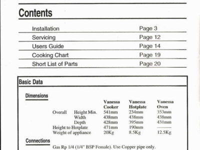 Flavel Vanessa marine cooker operating manual