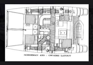 diagram, Voyage 430 Norseman, catamaran for sale
